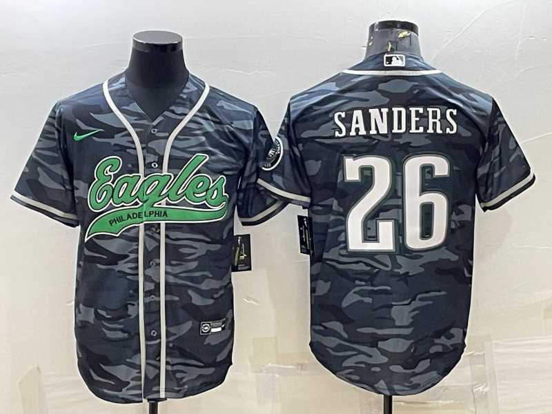 Men%27s Philadelphia Eagles #26 Miles Sanders Grey Camo With Patch Cool Base Stitched Baseball Jersey->philadelphia eagles->NFL Jersey
